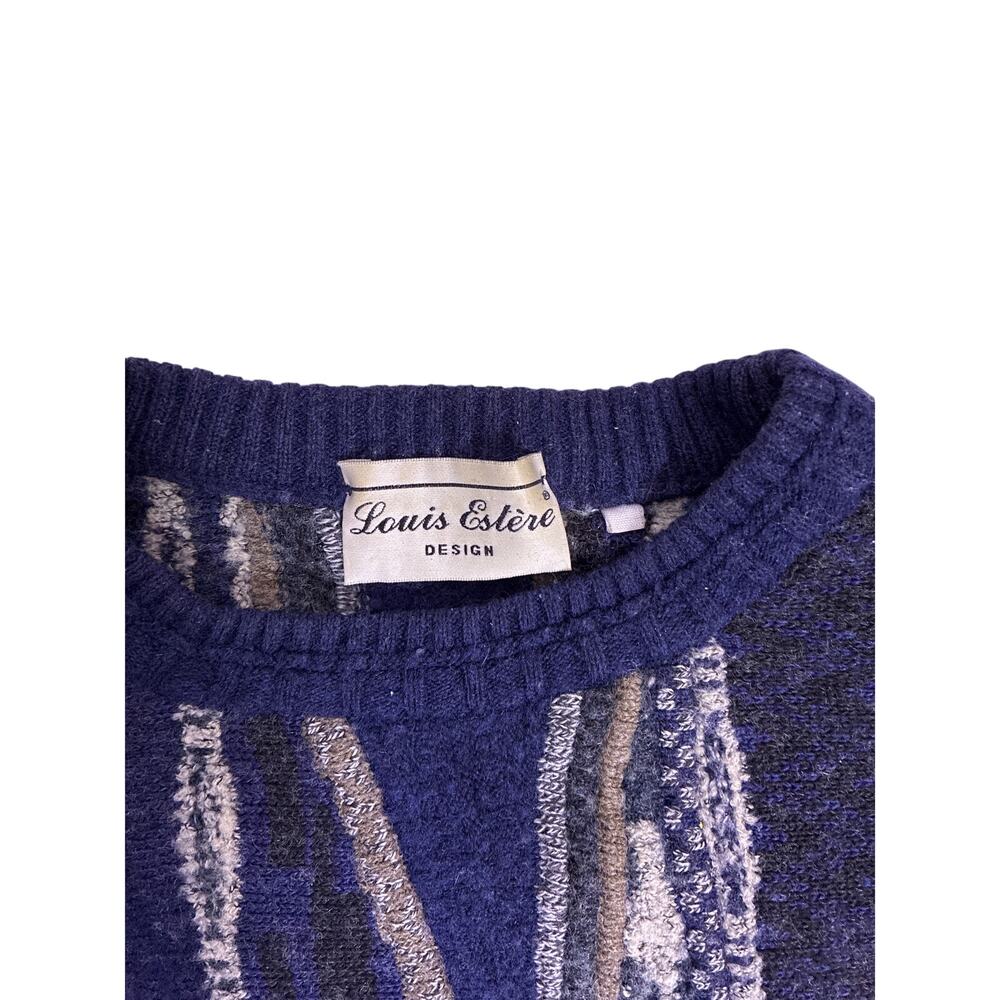 90s Coogi Style 3D Cable Knit Sweater Blue Grey Aztec Womens Medium Wool - Picture 3 of 5